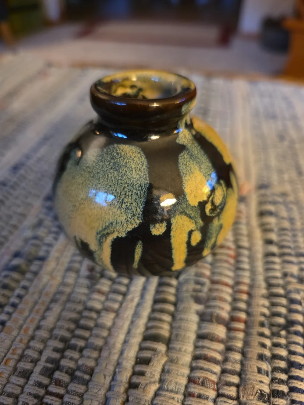 Handcrafted Brown and Yellow Glazed Ceramic Bud Vase